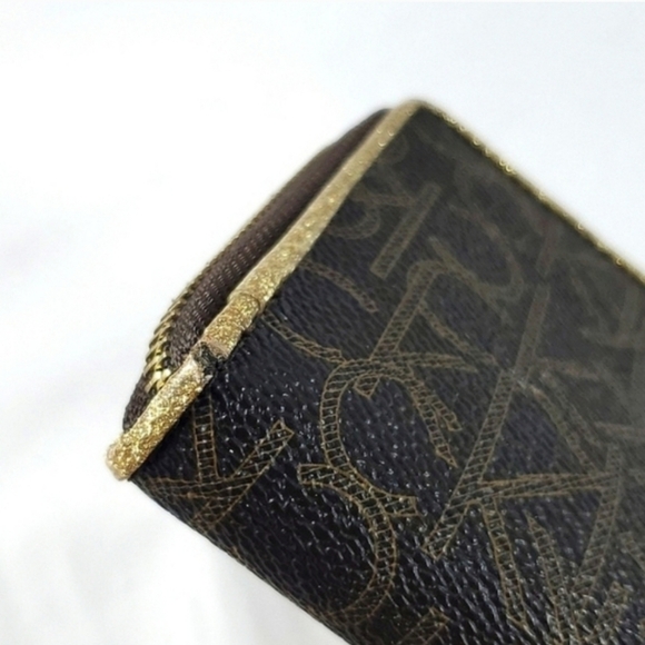 Calvin Klein Monogram Logo Continental Brown Gold Zip Around Wallet - Picture 9 of 16